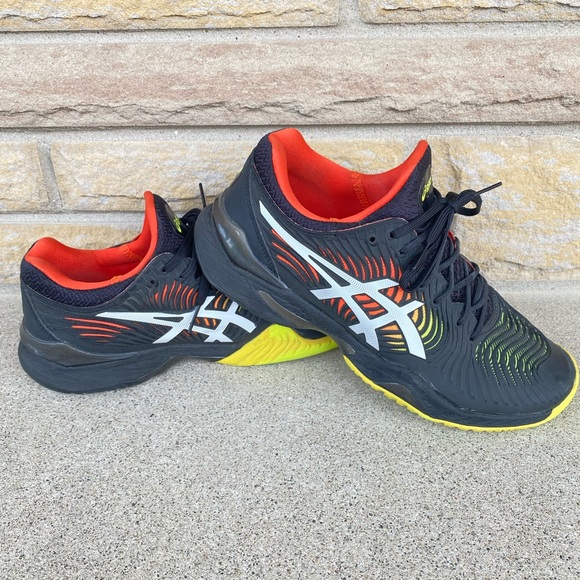 Asics Court FF 2 Novak Mens Size 7 Black Orange Yellow Tennis 1041A083 Shoes - Picture 1 of 8